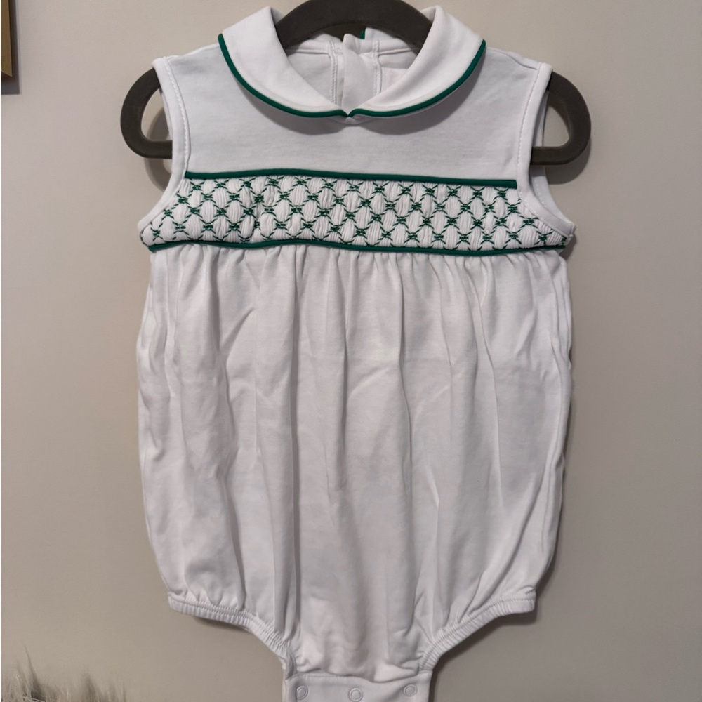 Lullaby Set 18m Masters Green and White Bubble with Green Smocking